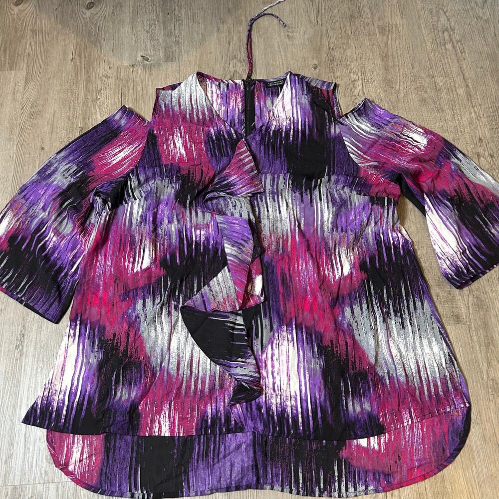 Catherines Black Label Abstract Stripe Cold Shoulder Tunic Plus Boho Top 2XL/3XL